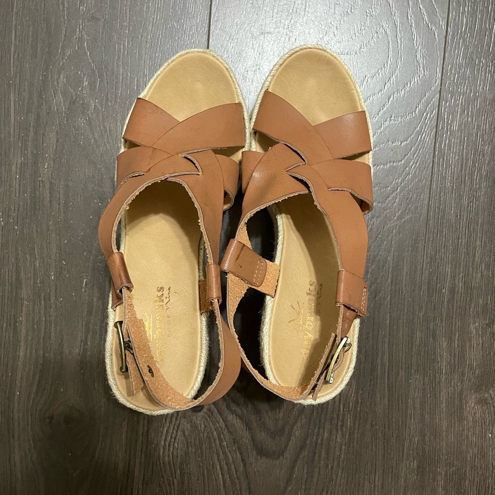 Faux Leather Brown Platform Espadrille Sandals Shoes Sling Backs Size 8.5M